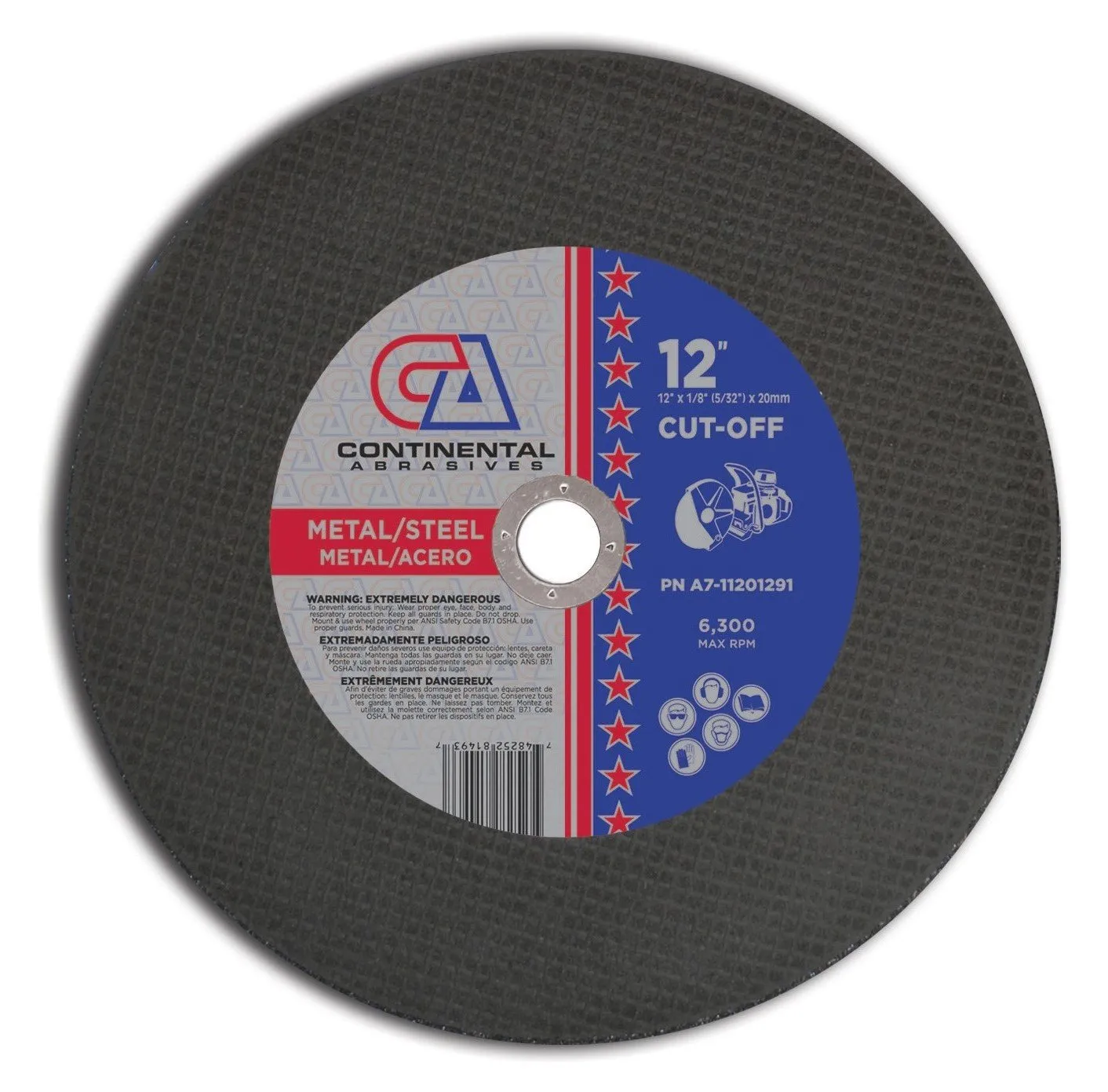 12" x 1/8" (5/32") x 20mm Type 1 Gas Saw Wheels for Metal/Steel (Pack of 10)