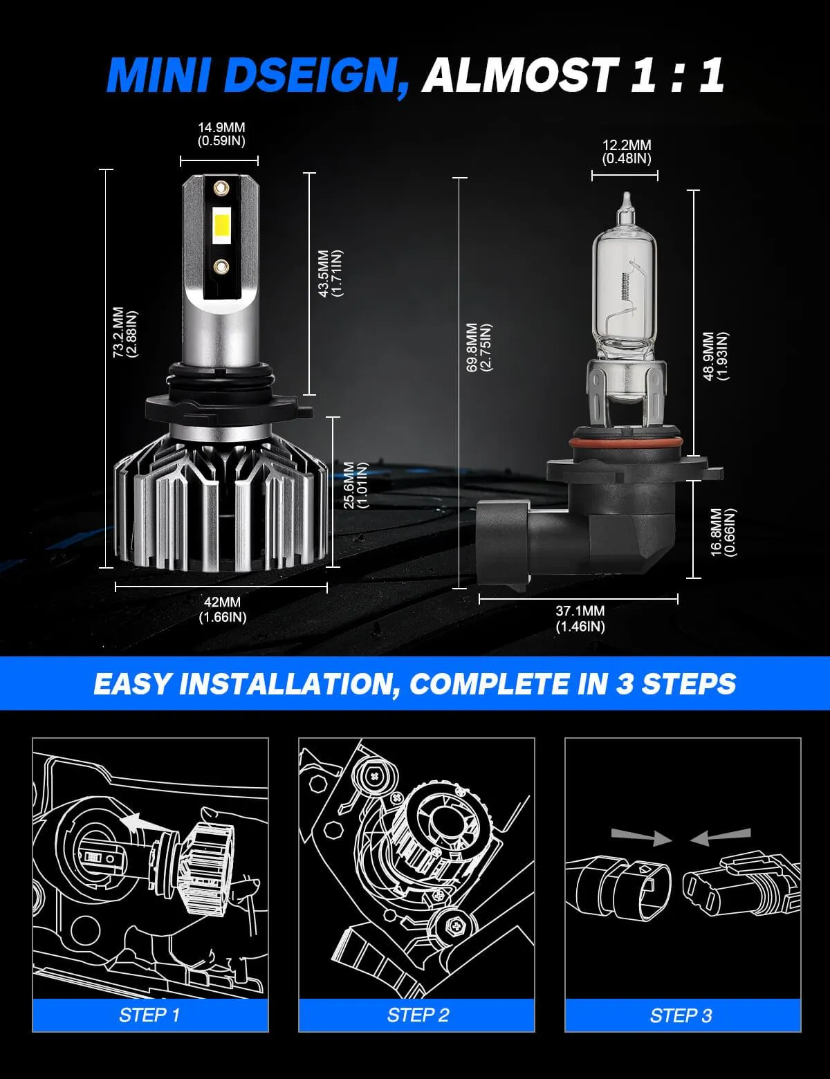 2019-2020 Nissan Altima LED Headlight Bulbs 9005 H11 Conversion Kit 60W, Replace Car Lights 6500K