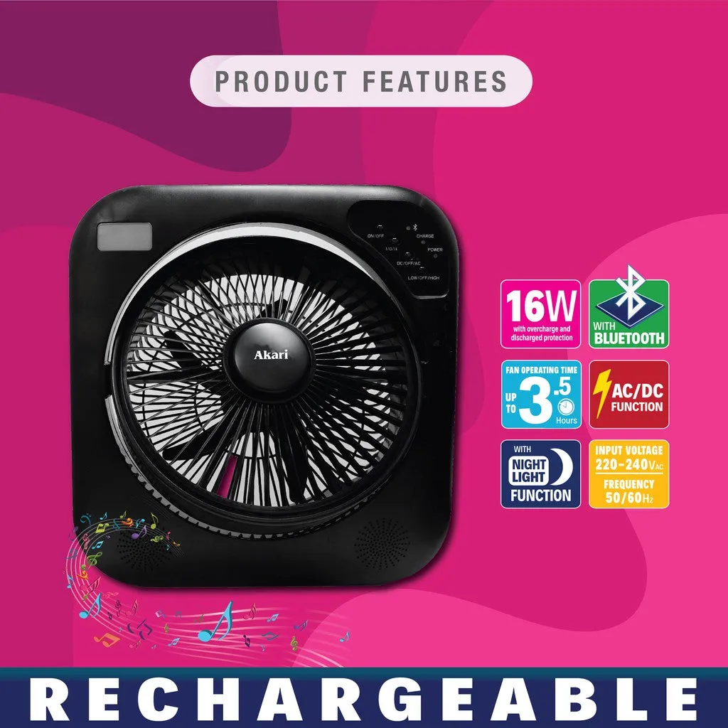 Akari 12 Rechargeable Box Fan with BT Speaker & LED Light (ARBF-5513MB)