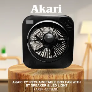 Akari 12 Rechargeable Box Fan with BT Speaker & LED Light (ARBF-5513MB)