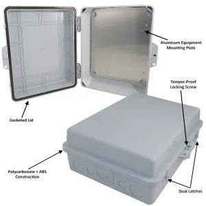 Altelix 14x11x5 PC   ABS Weatherproof NEMA Enclosure with Hinged Door & Aluminum Mounting Plate