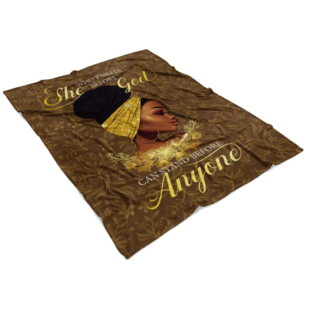 Black Women She Who Kneels Before God Fleece Blanket - Christian Blanket - Bible Verse Blanket