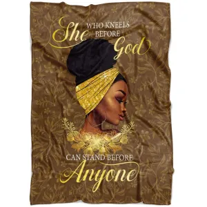 Black Women She Who Kneels Before God Fleece Blanket - Christian Blanket - Bible Verse Blanket