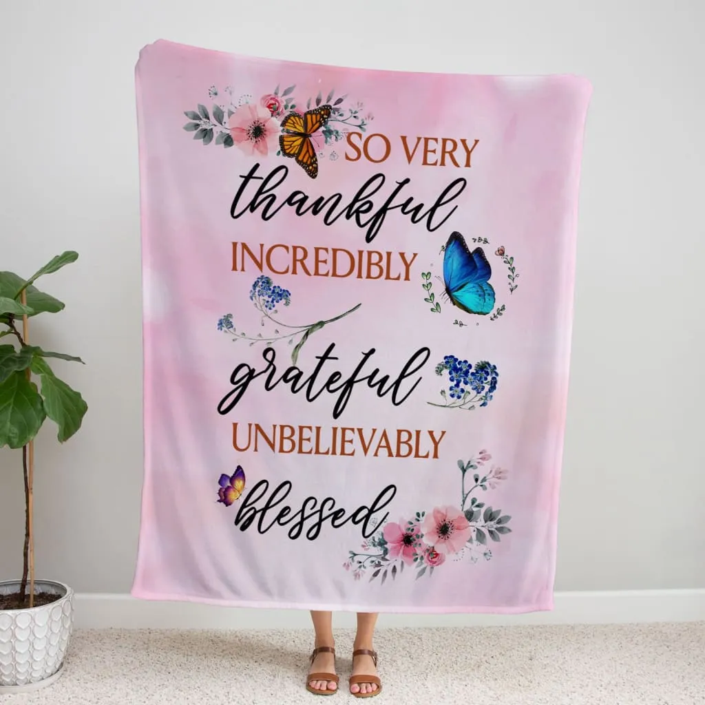 Grateful Thankful Blessed 3 Fleece Blanket - Christian Blanket - Bible Verse Blanket