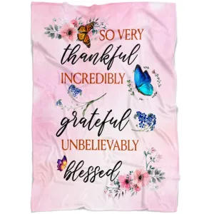 Grateful Thankful Blessed 3 Fleece Blanket - Christian Blanket - Bible Verse Blanket