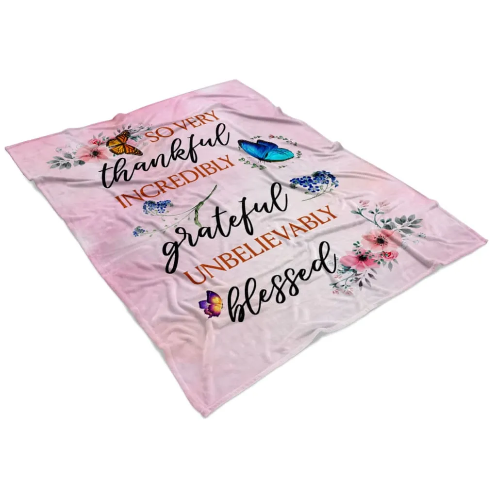 Grateful Thankful Blessed 3 Fleece Blanket - Christian Blanket - Bible Verse Blanket