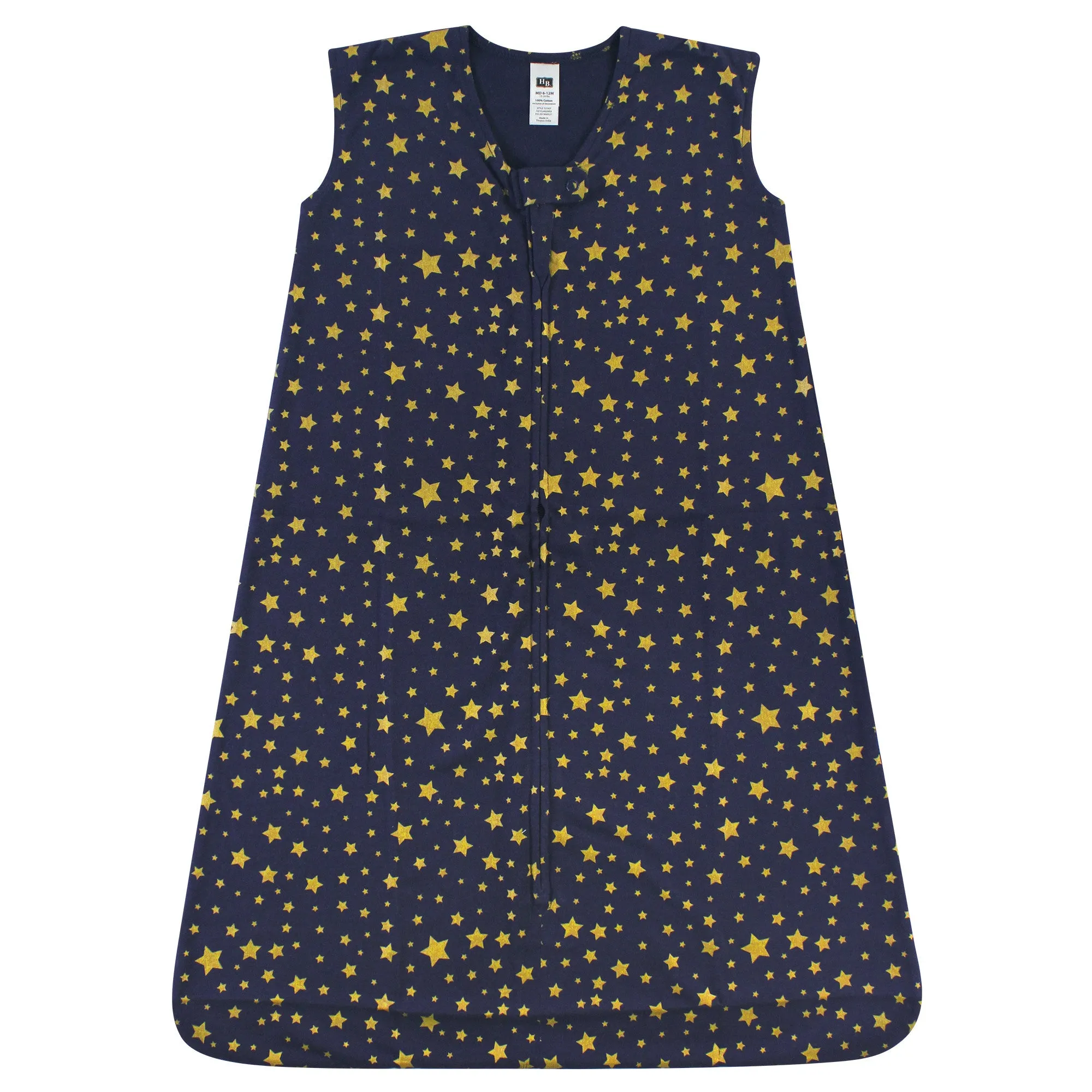 Hudson Baby Cotton Sleeveless Wearable Sleeping Bag, Sack, Blanket, Gold Navy Star