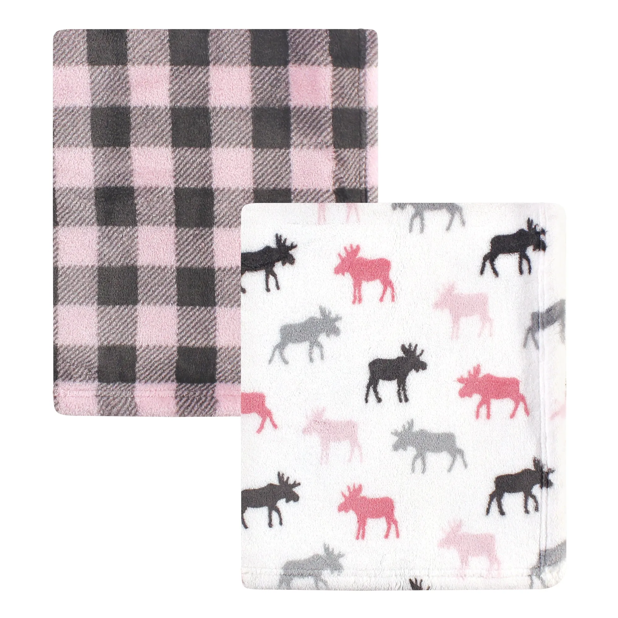 Hudson Baby Cozy Plush Luxury Blankets 2pk, Pink Moose