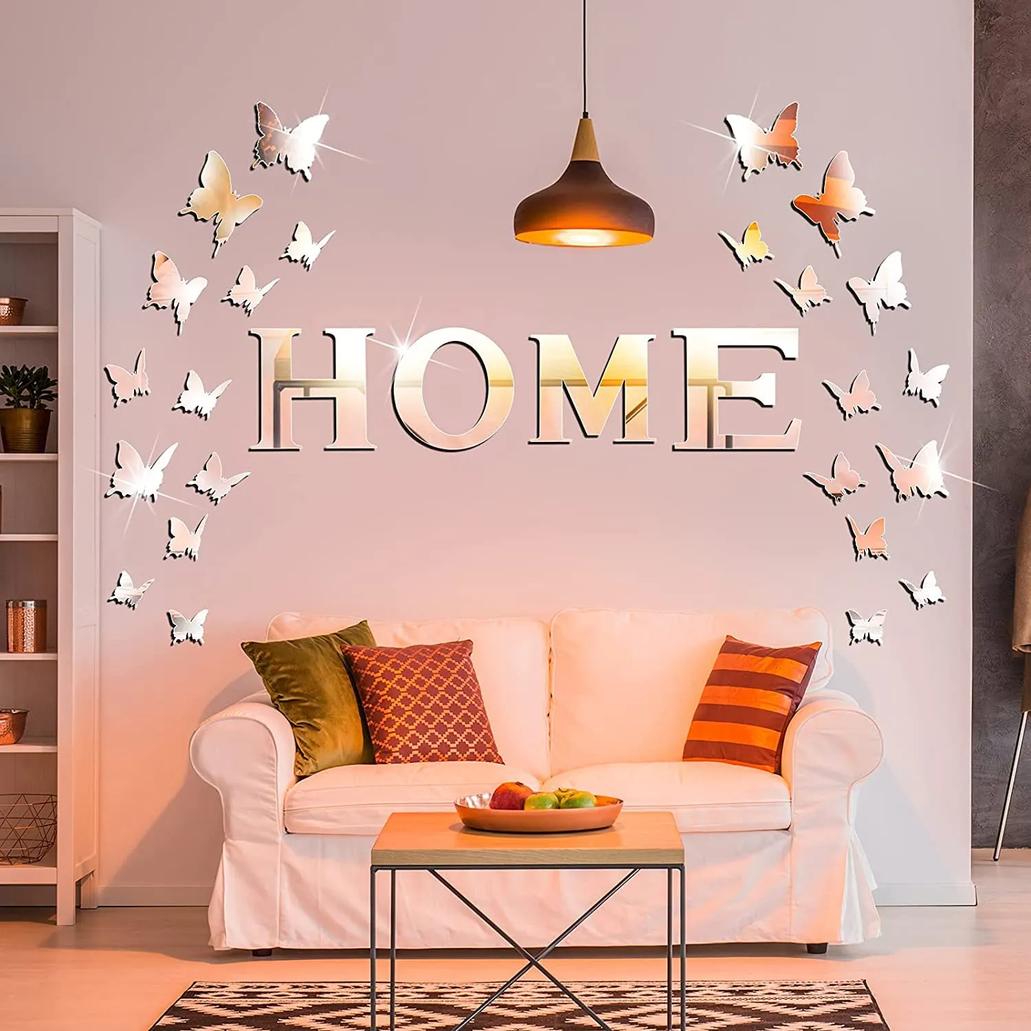 Incrizma 3D Family Home Sign Letters Living Room Decor Family Rustic Farmhouse Wall Decor Acrylic Mirror Decorative Butterfly Mirror Wall Sticker Decals for Living Room Bedroom Kitchen (Silver)