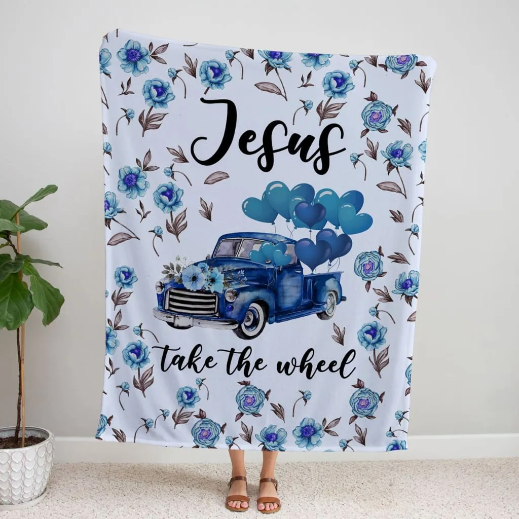 Jesus Take The Wheel Truck Fleece Blanket - Christian Blanket - Bible Verse Blanket