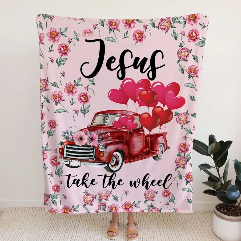 Jesus Take The Wheel Truck Fleece Blanket - Christian Blanket - Bible Verse Blanket