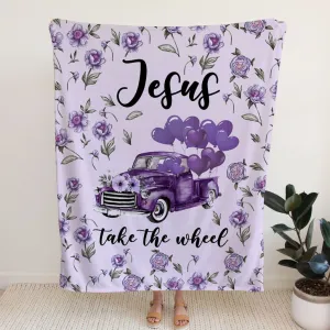 Jesus Take The Wheel Truck Fleece Blanket - Christian Blanket - Bible Verse Blanket