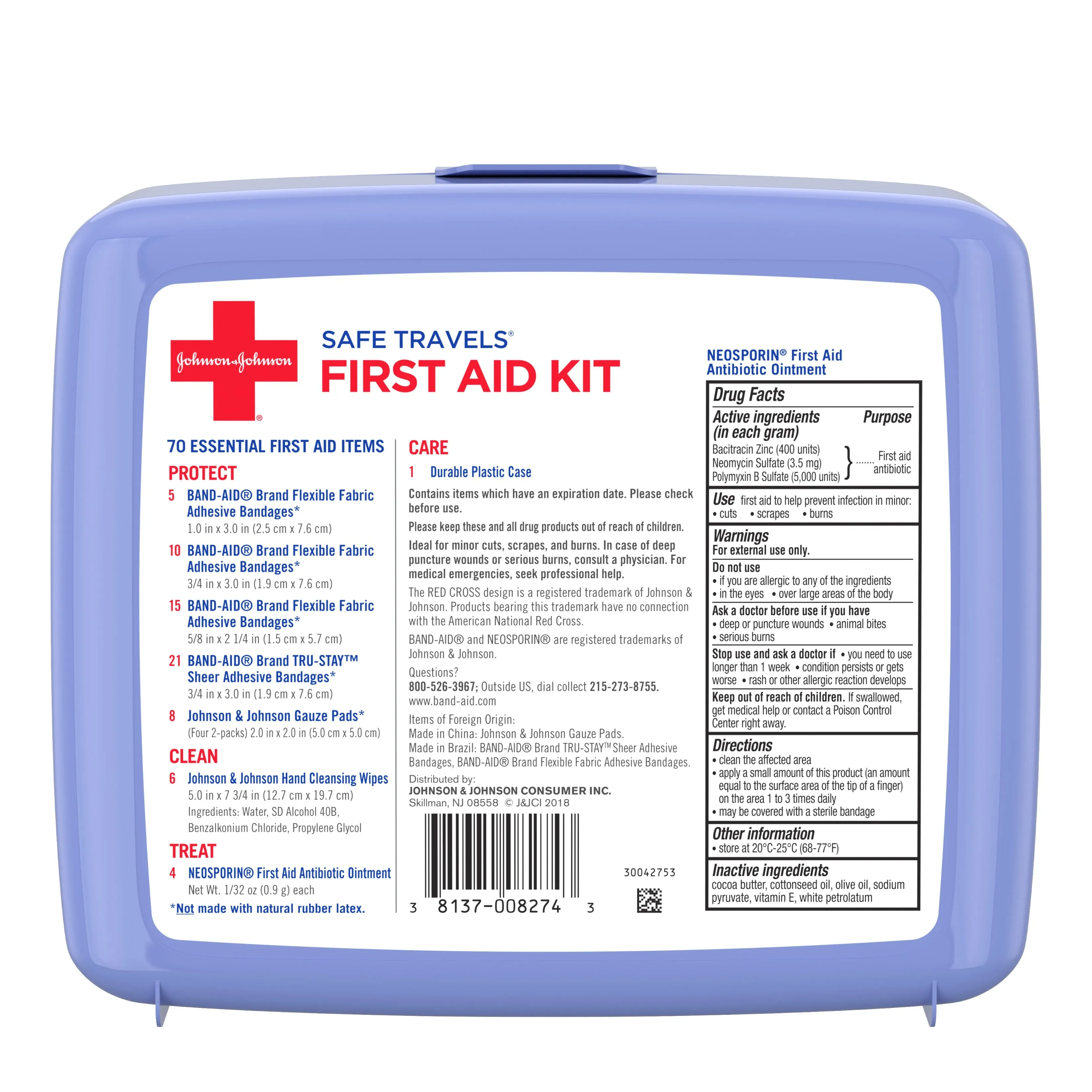 Johnson & Johnson Safe Travels Portable Emergency First Aid Kit, 70 pc