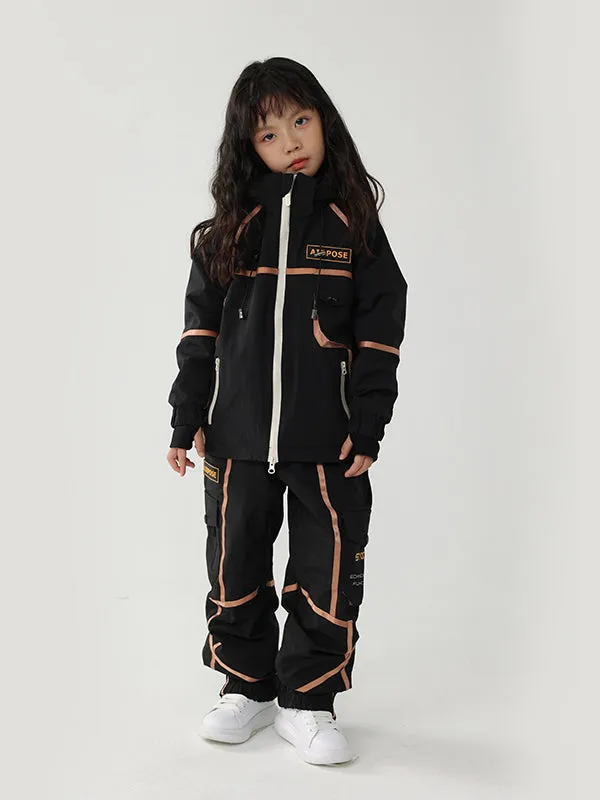 Kid's Air Pose Mountain Breaker Stripe Cargo Snow Jacket & Pants