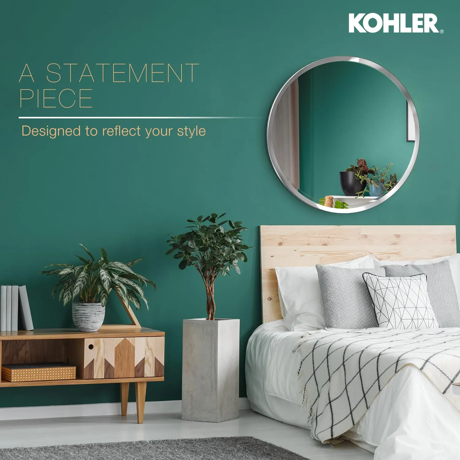 Kohler Essential Circular Decorative HD Mirror for Wall 716mm (28 inch) Polished Chrome Metal Frame, High Corrosion Resistant - Mirror for Bathroom, Living Room, Bedroom (3 Year Warranty)