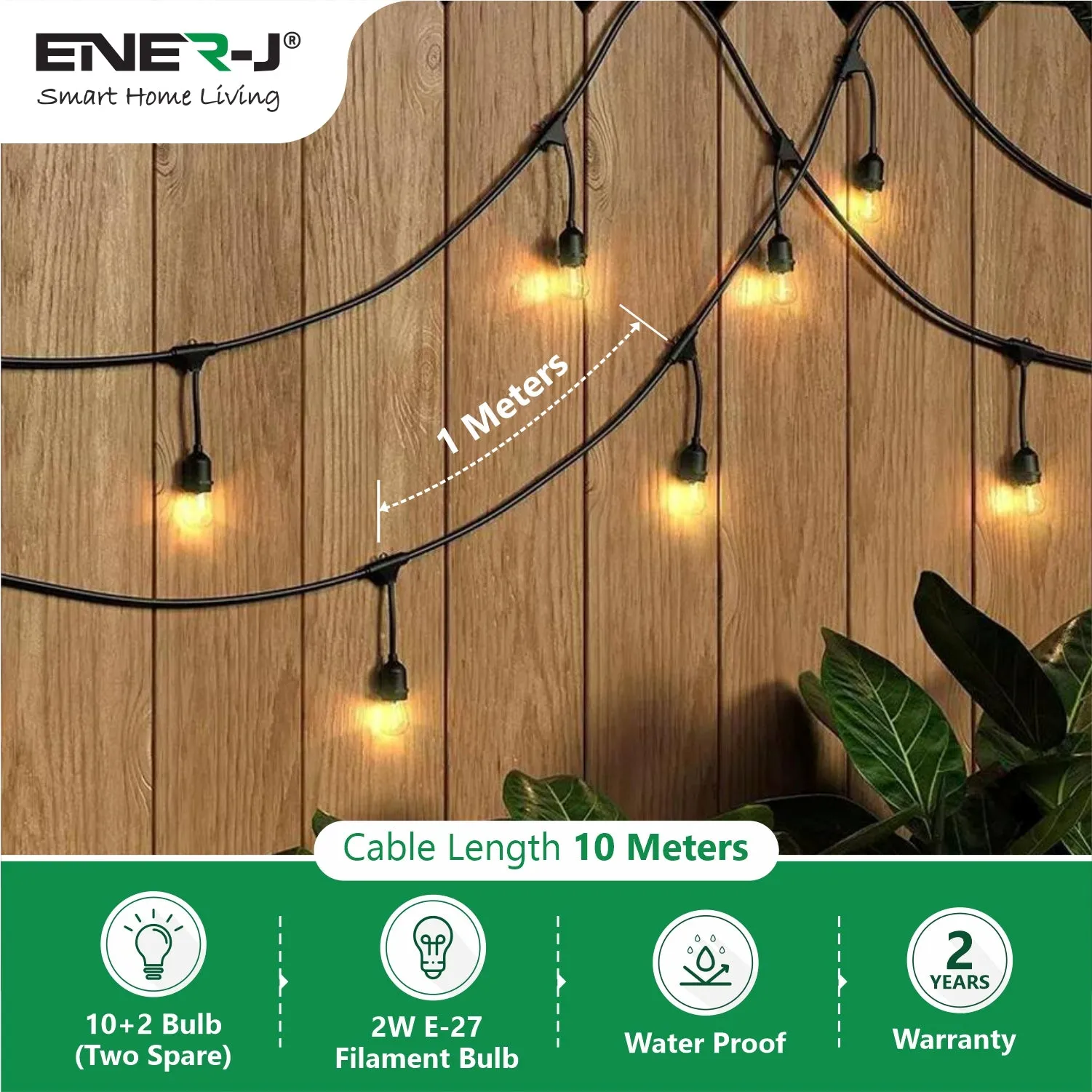 LED String Lights 10.2m 2W S14 10Pcs LED Edison Filament Bulbs E27 Sockets Perfect for Party, Wedding, Anniversaries, Celebrations