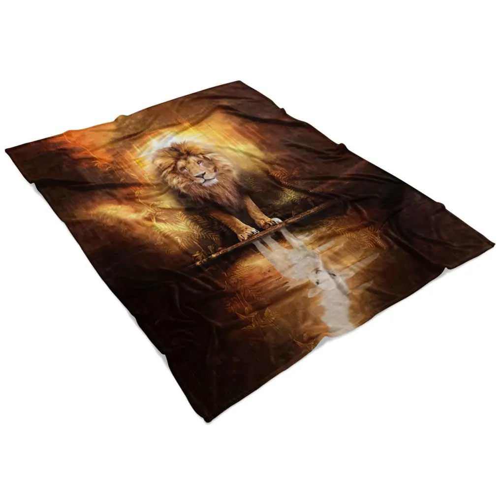 Lion And Lamb Jesus Lion Fleece Blanket - Christian Blanket - Bible Verse Blanket