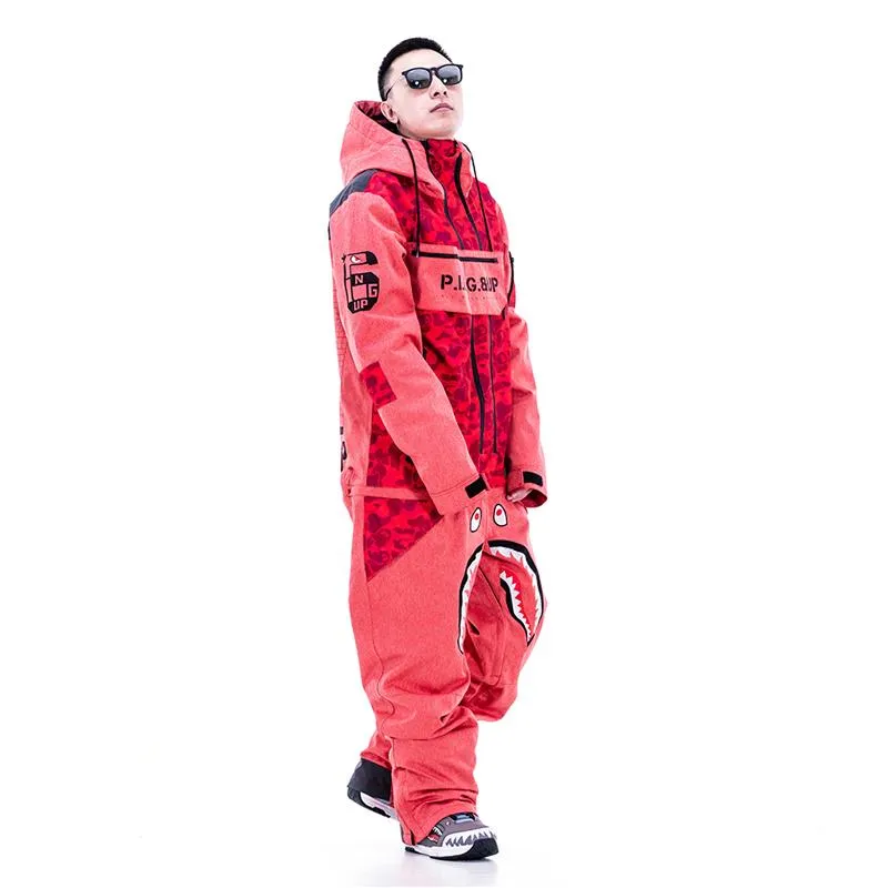 Men's PINGUP P-40 Fighter & Shark Conjoined One Piece Snowboard Suits