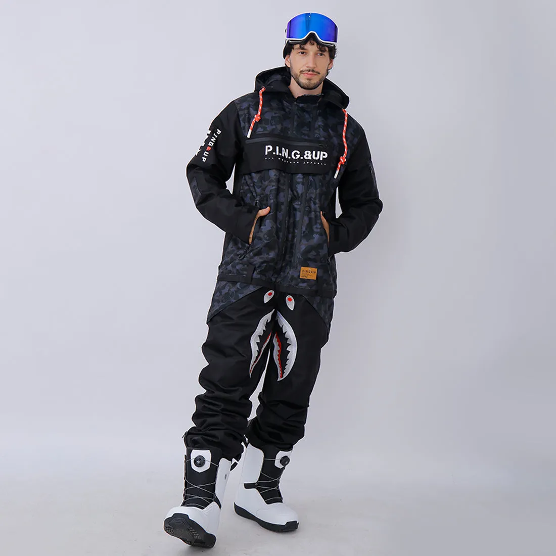 Men's PINGUP P-40 Fighter & Shark Conjoined One Piece Snowboard Suits