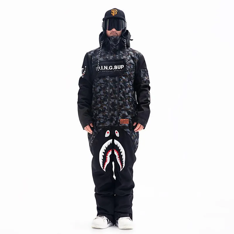 Men's PINGUP P-40 Fighter & Shark Conjoined One Piece Snowboard Suits