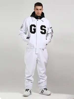 Men's White 15K Waterproof Winter One Piece Snowboard Suits