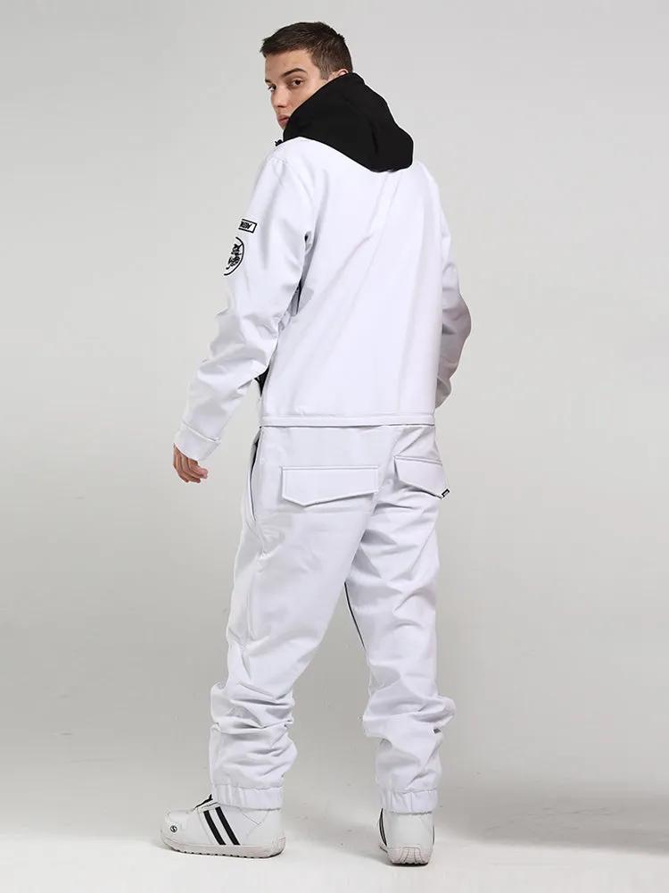 Men's White 15K Waterproof Winter One Piece Snowboard Suits