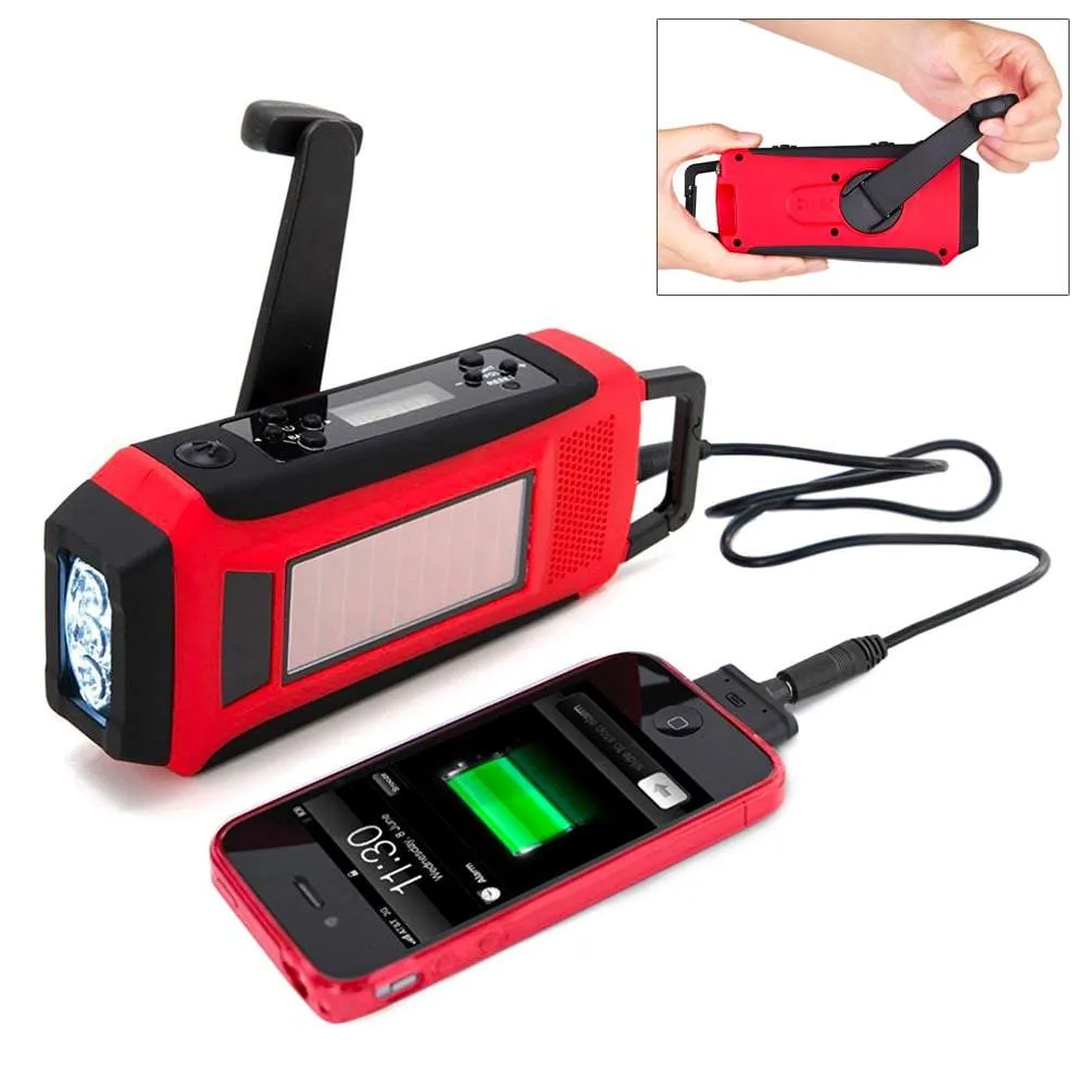 Portable Emergency Solar/Dynamo/DC & AM/FM/NOAA Radio & LED Flashlight & 1000mAh Power Bank Charger