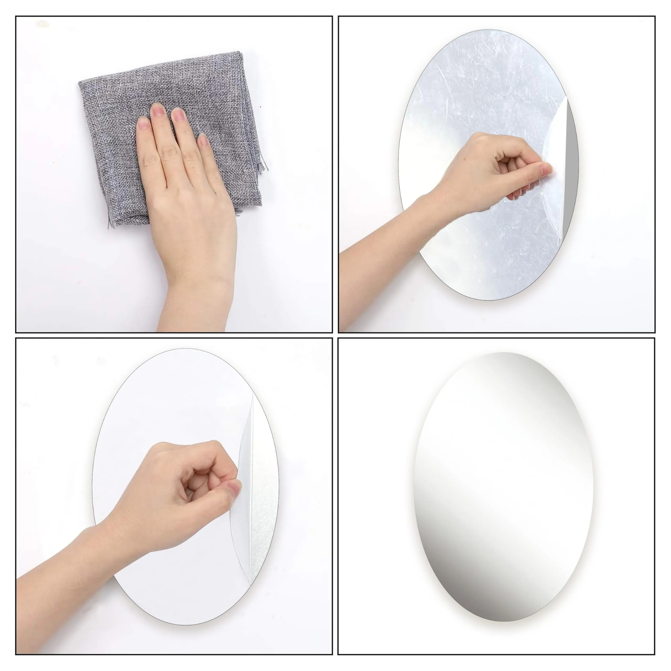 Rousrie NO-Blur Oval Shape Adhesive Mirror for Bathroom Tiles, Heavy Duty Mirror Sticker for Bedroom Living Room Wall, Wash Basin Mirror (30 by 20 cm)