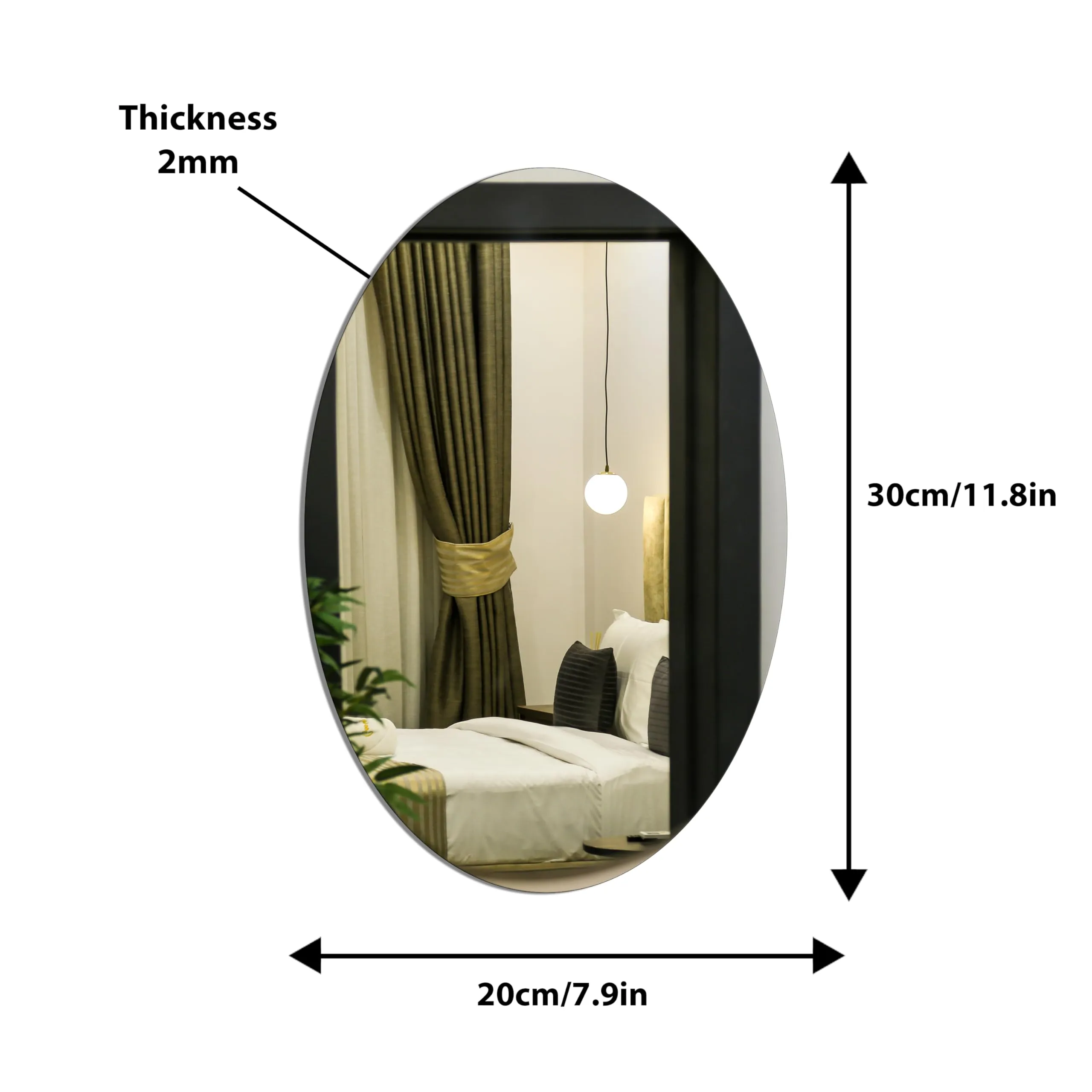 Rousrie NO-Blur Oval Shape Adhesive Mirror for Bathroom Tiles, Heavy Duty Mirror Sticker for Bedroom Living Room Wall, Wash Basin Mirror (30 by 20 cm)