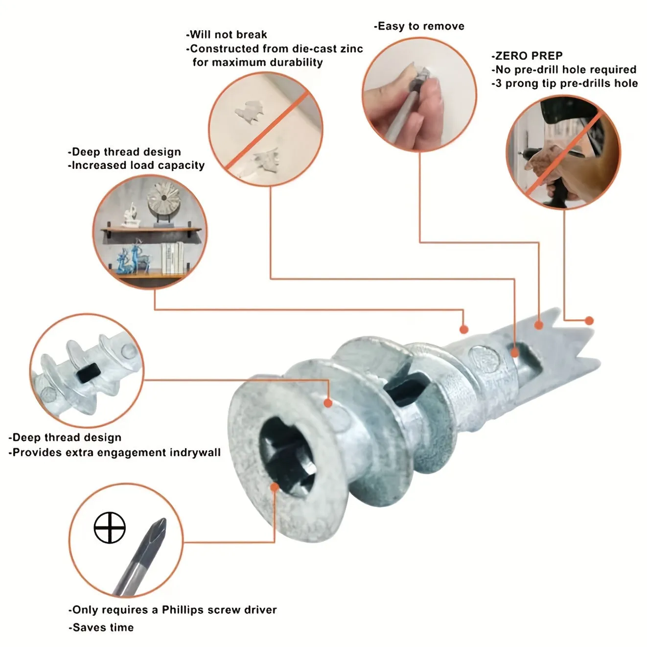 SelfDrilling Drywall Anchors and Screws Kit Heavy Duty Metal