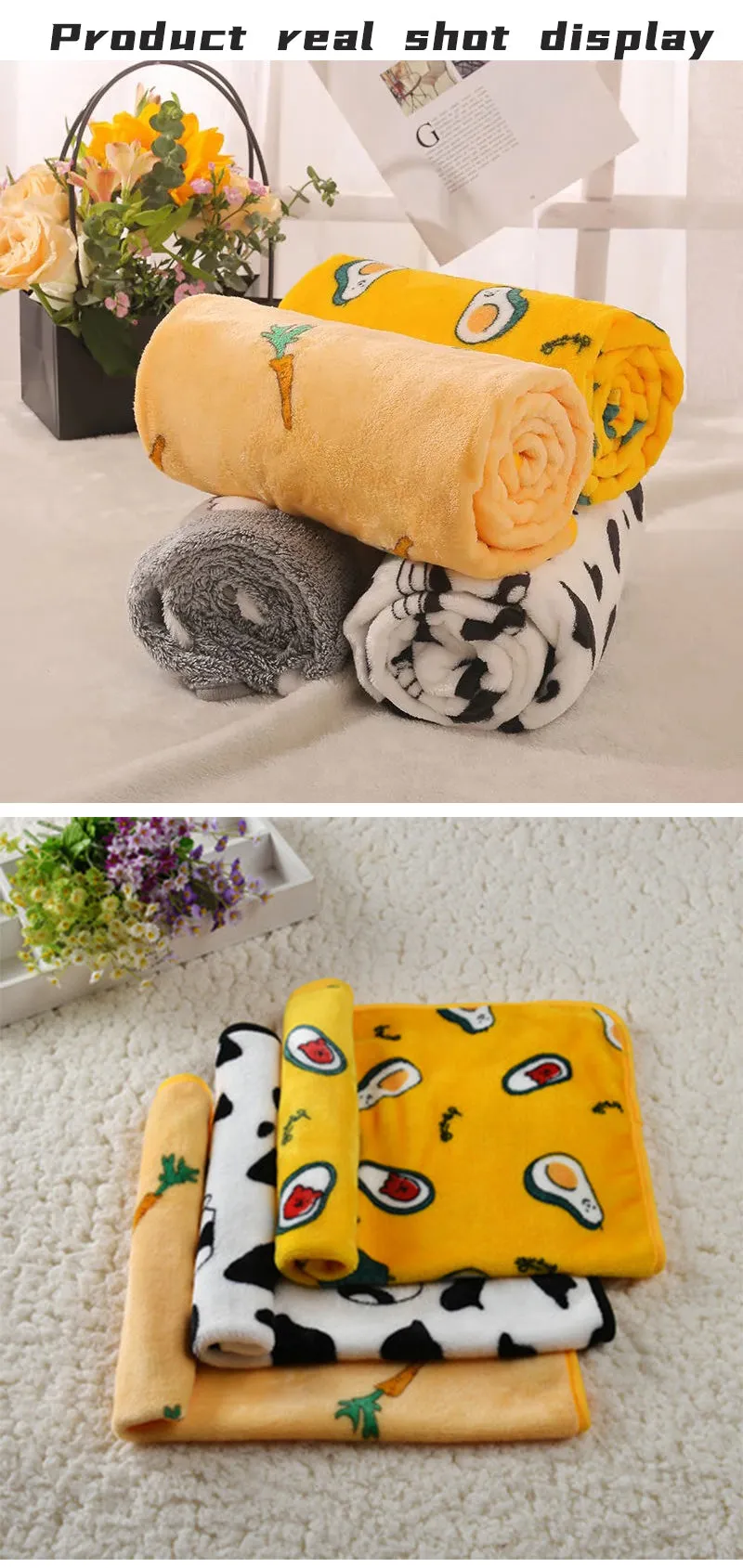 Soft Flannel Pet Blanket Cartoon Print Cat and Dog Bed Sheet