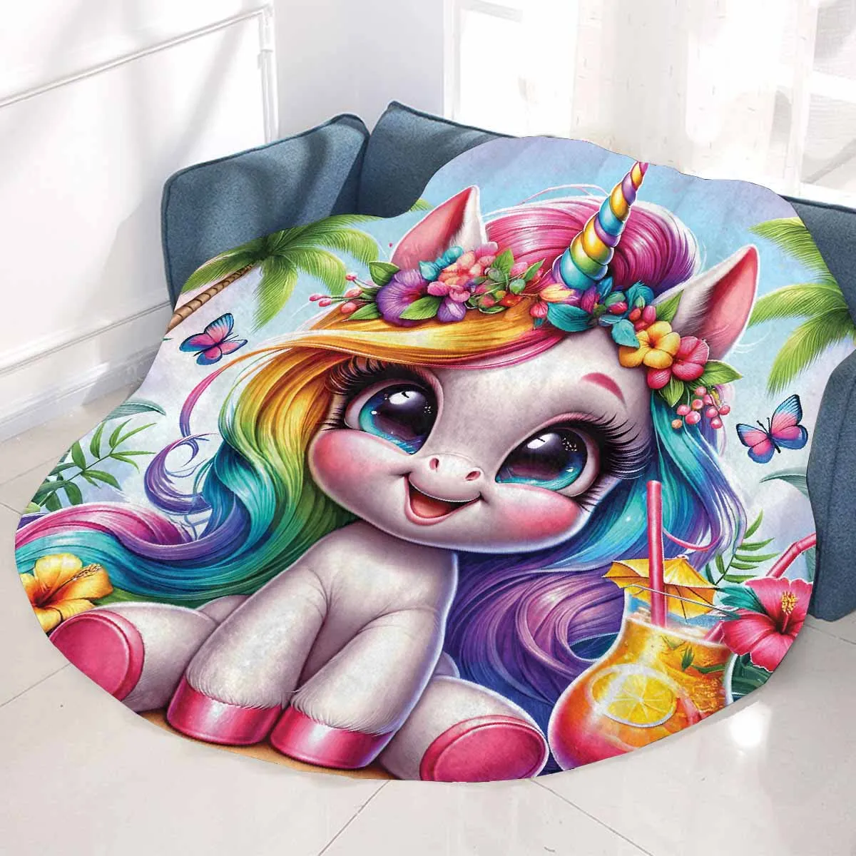 Unicorn_Awd35129  Circular Micro Fleece Blanket 47"