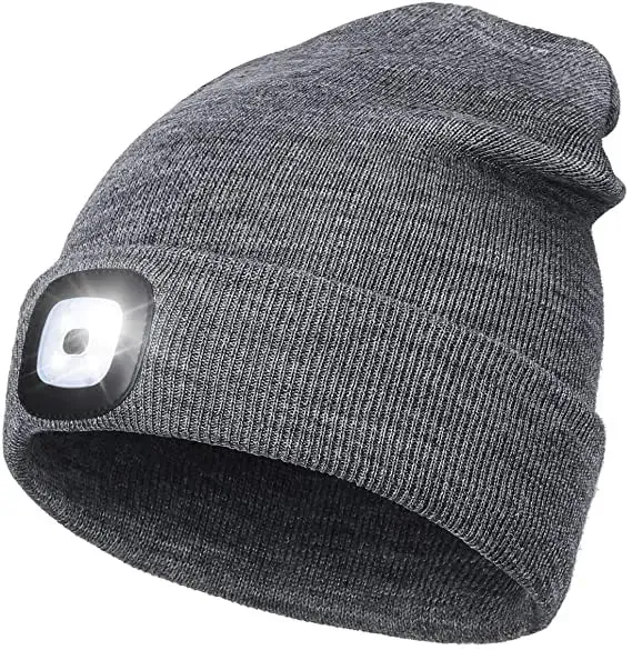 Unisex LED Beanie Hat with Light Gift for Men and Women With battery Winter Knit Lighted Headlight Hats Portable Headlamp Torch