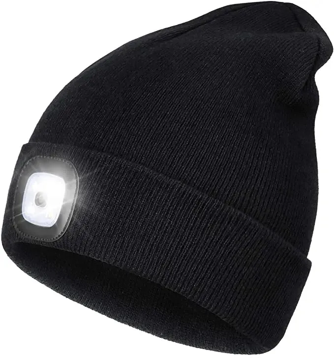 Unisex LED Beanie Hat with Light Gift for Men and Women With battery Winter Knit Lighted Headlight Hats Portable Headlamp Torch