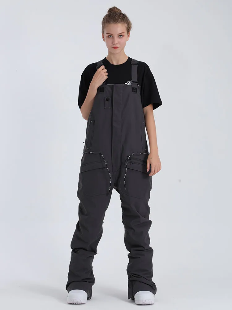 Women's Dark Grey Overalls Snowboard Ski Bibs Pants