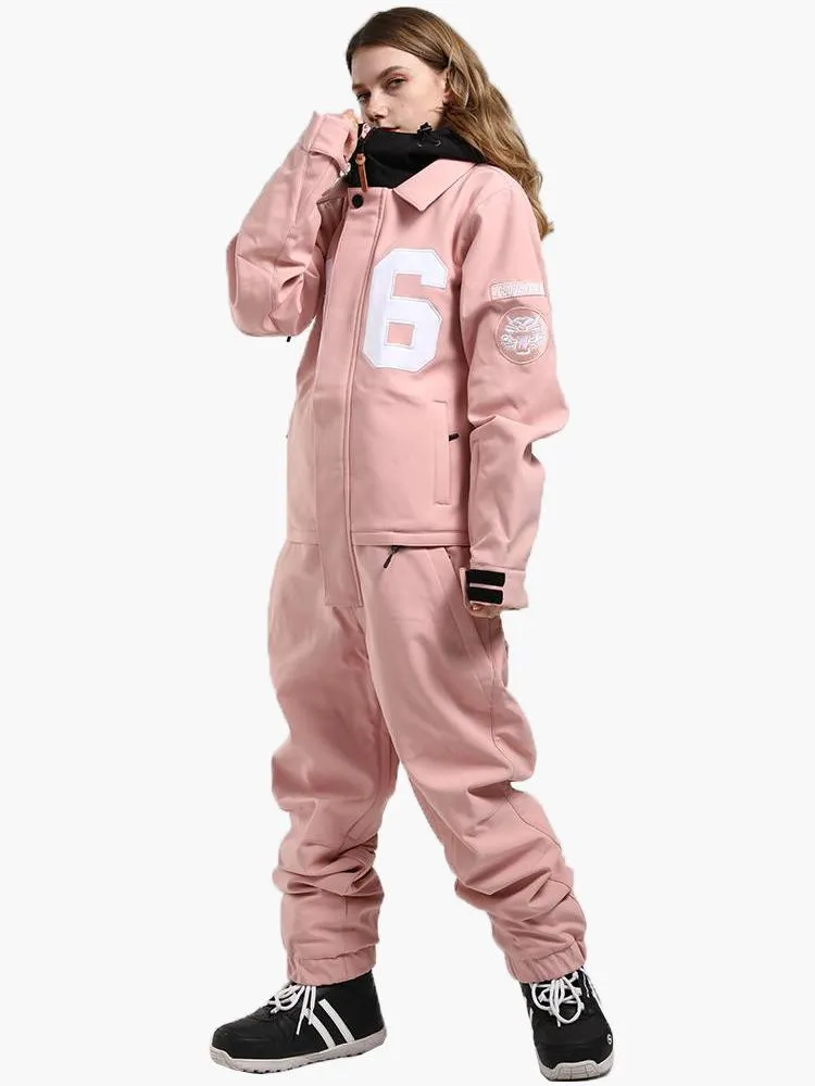 Women's Fashion Winter Waterproof Pink One Piece Snowboard Suits